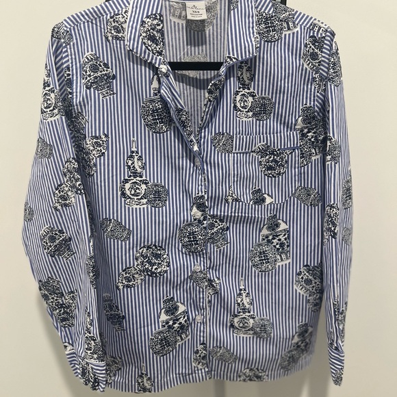 Blue and White Striped Pajama Set with Ginger Jar Stripe. - Picture 1 of 3